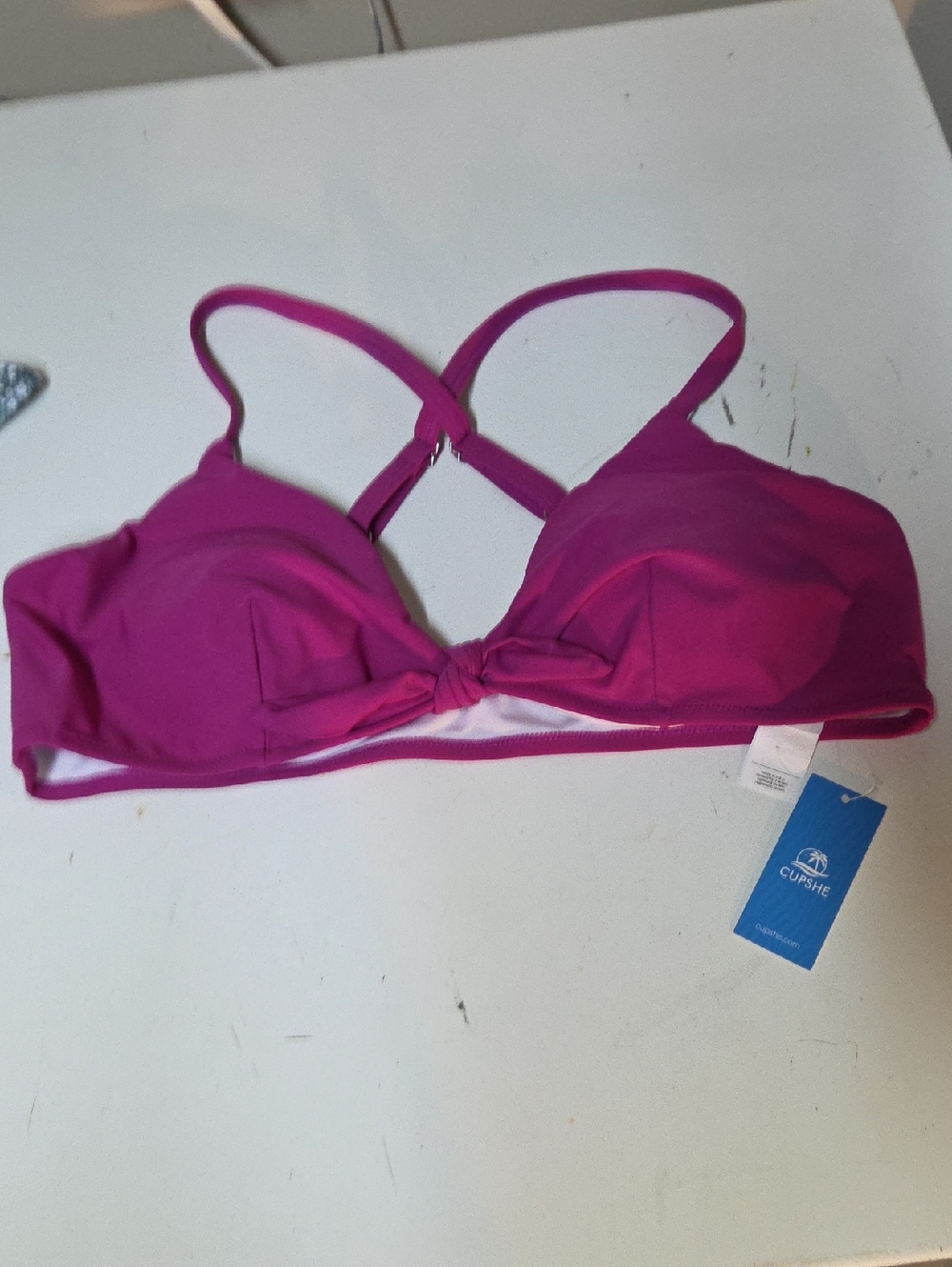Cupshe Hot Pink Fuscia Knot-Front Crisscross Bralette Swim Top NWT Sz XXL